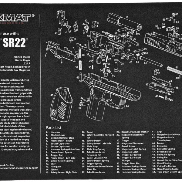 TekMat TEKR17RUGERSR22 Ruger SR22 Cleaning Mat Black/White Rubber 11″x17″ Ruger SR22 Parts Diagram