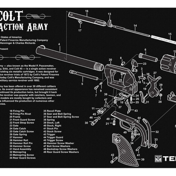 TekMat TEKR17SAA  Cleaning Mat Black/White Rubber 11″x17″ Colt Revolver Army Parts Diagram