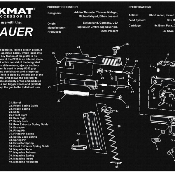 TekMat TEKR17SIGP250 Sig Sauer P250 Cleaning Mat Black/White Rubber 11″x17″ Sig Sauer P250 Parts Diagram