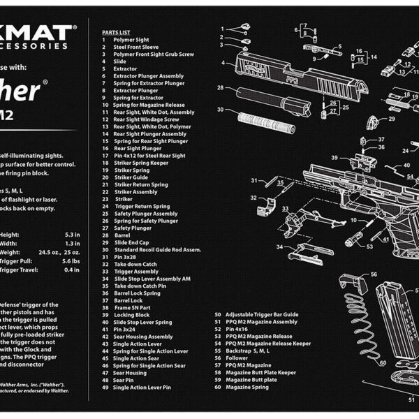 TekMat TEKR17WALPPQM2 Walther PPQ MOD 2 Cleaning Mat Black/White Rubber 11″x17″ Walther PPQ MOD 2 Parts Diagram