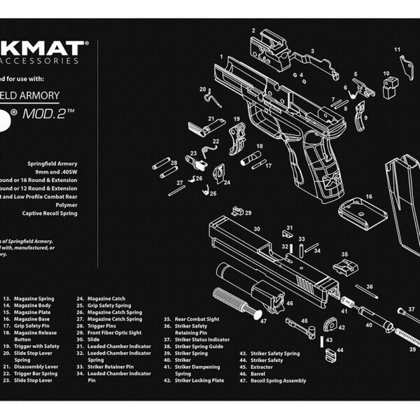 TekMat TEKR17XDMOD2 Springfield Armory XD MOD 2 Cleaning Mat Black/White Rubber 11″x17″ Springfield Armory XD MOD 2 Parts Diagram