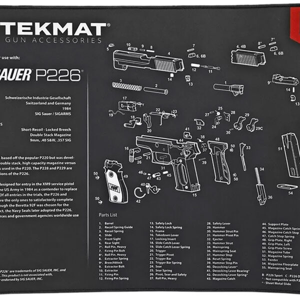TekMat TEKR20SIGP226 Sig Sauer P226 Ultra 20 Cleaning Mat Black/White Rubber 15″x20″ Sig Sauer P226 Parts Diagram