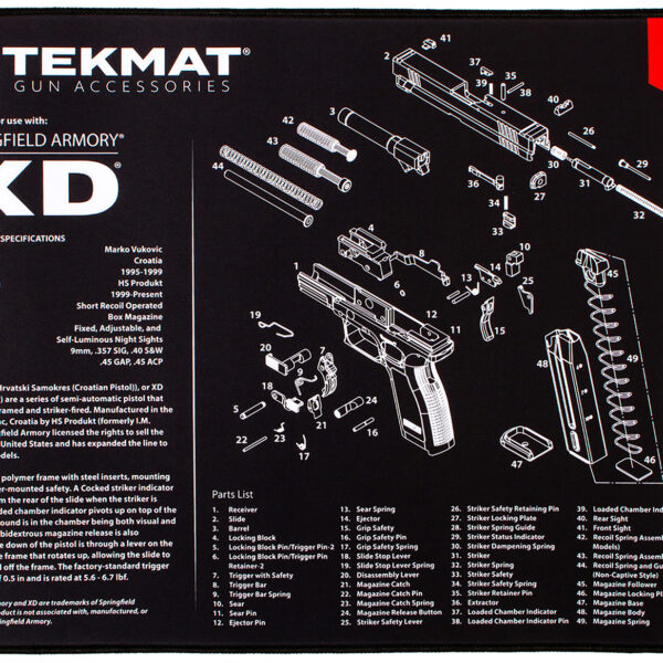 TekMat TEKR20XD Springfield Armory XD Ultra 20 Cleaning Mat Black/White Rubber 15″x20″ Springfield Armory XD Parts Diagram