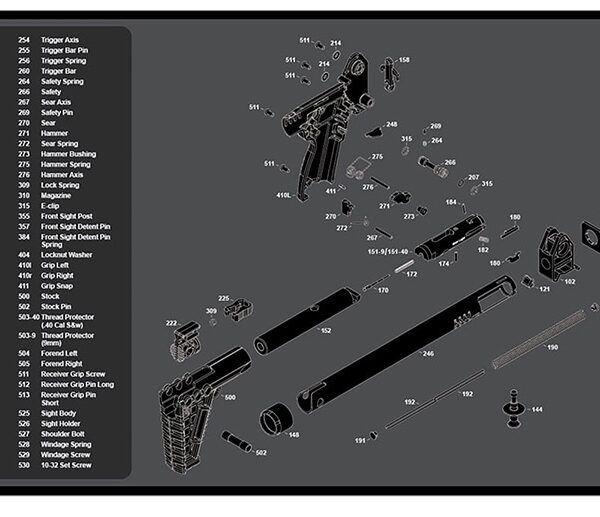 TekMat TEKR36KELSUB2 Kel-Tec SUB2000 Cleaning Mat Black/White Rubber 12″x36″ Kel-Tec SUB2000 Parts Diagram