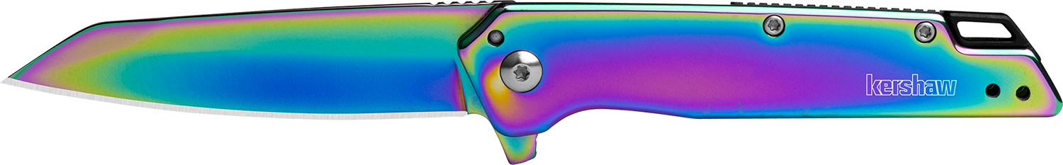 Kershaw 1365RBW Misdirect 3" Folding Reverse Tanto Plain Polished Rainbow PVD 4Cr14 Blade, Polished Rainbow PVD Stainless Steel Handle