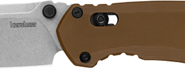 Kershaw 2052 Broadside  3.50″ Folding Spear Point Plain Stonewashed D2 Steel Blade, Brown G10 Handle