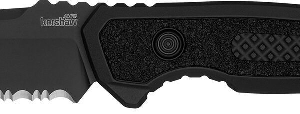 Kershaw 7105 Launch 16 Automatic 3.45″ Folding Tanto Part Serrated Plain Black Cerakote CPM M4 Steel Blade, Black Cerakote Aluminum Handle