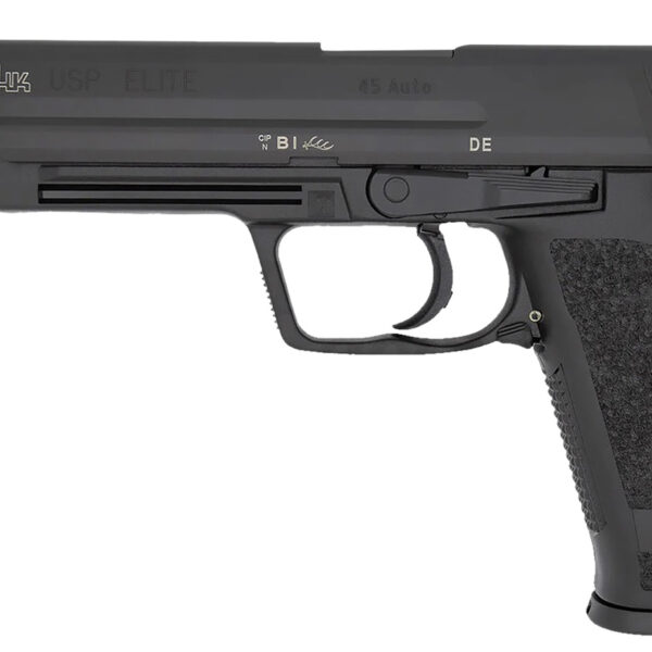HK 81000368 USP V1 Elite 45 ACP 10+1 6.02″ Stainless Stainless Steel Barrel, Black Long/Serrated Steel Slide, Black Polymer Frame, Black Polymer Grip