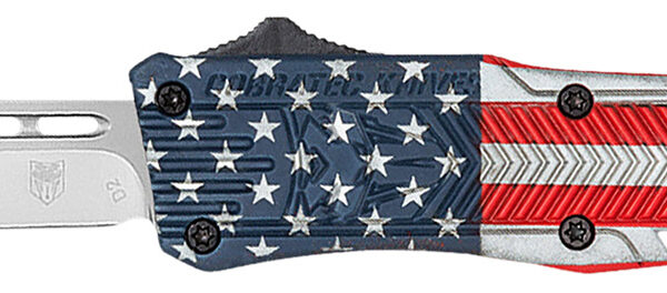 CobraTec Knives SUSACTK1SDNS CTK-1 American Flag Small 2.75″ OTF Drop Point Plain D2 Steel Blade, 4.25″ Red/White/Blue Flag Cerakote Aluminum Alloy Handle