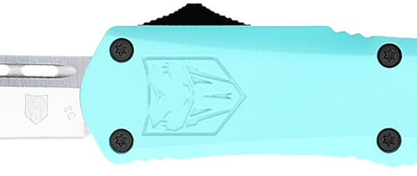 CobraTec Knives STBFS3DNS FS-3  Small 2.75″ OTF Drop Point Plain D2 Steel Blade, 4.25″ Mint Blue Aluminum Alloy Handle