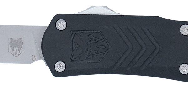 CobraTec Knives SBLKFSXGEN3DNS FS-X Gen III Small 2.75″ OTF Drop Point Plain Stonewashed D2 Steel Blade, 3.88″ Aluminum Handle