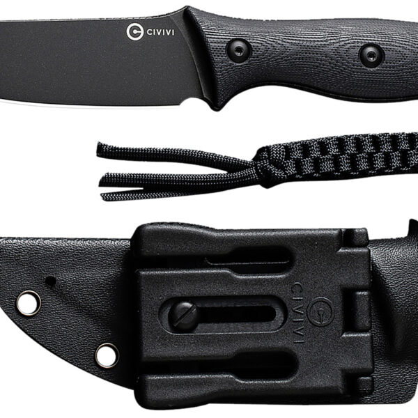 Civivi Knives C23041-1 Stormridge 3.92″ Fixed Straight Back Plain Black Stonewashed Nitro-V Steel Blade, Black Textured G10 Handle