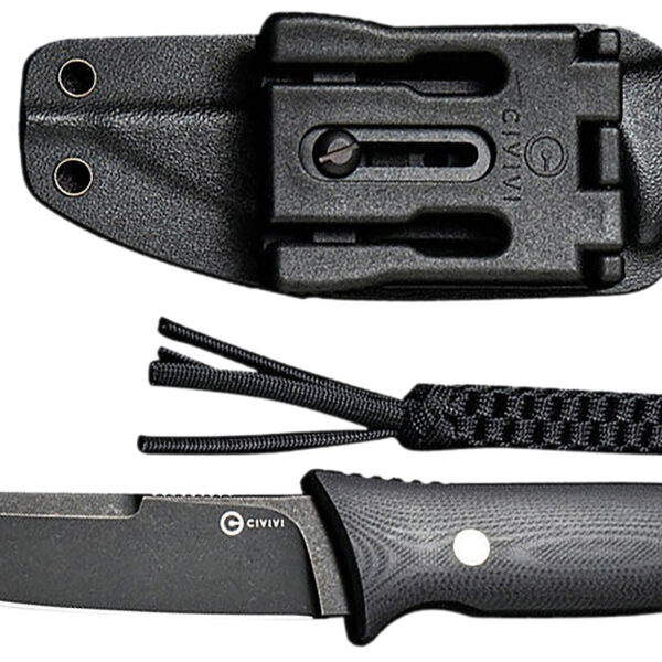 Civivi Knives C19046-3 Tamashii 4.07″ Fixed Straight Back Plain Black Stonewashed D2 Steel Blade, 4.73″ Black Textured G10 Handle