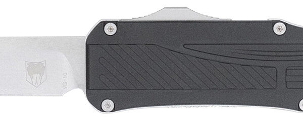 CobraTec Knives CTLGDBLKTNS Legend  EDC 3.13″ OTF Plain Stonewashed VG-10 SS Blade, 4.75″ Black Textured Aluminum Handle
