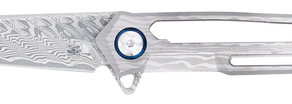 CobraTec Knives CTGSTDAMWNS Ghost  3.88″ Folding Wharncliffe Plain Damascus Blade, 4.94″ Cut Out Titanium Handle