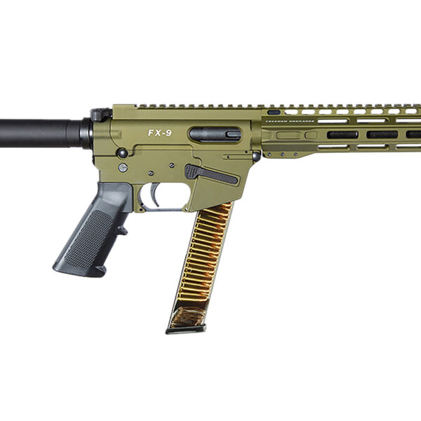 FREEDOM ORDNANCE FX9P10SBM-ODG FX9  9mm Luger 32+1 10″ Black Nitride Barrel, M-LOK Handguard, OD Green Aluminum Receiver w/Picatinny Rail, OD Green Polymer SB Mini Brace, Black AR15 Grip