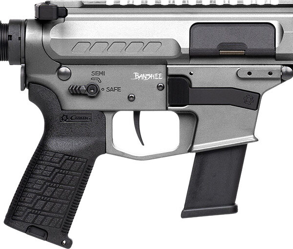 CMMG 45A150FTNG Banshee FE MkG 45 ACP 13+1 5″ Black Nitride Threaded Barrel, M-LOK Handguard, Titanium Cerakote Aluminum Receiver w/Picatinny Rail, Black Polymer CMMG RipBrace, CMMG Zeroed Grip