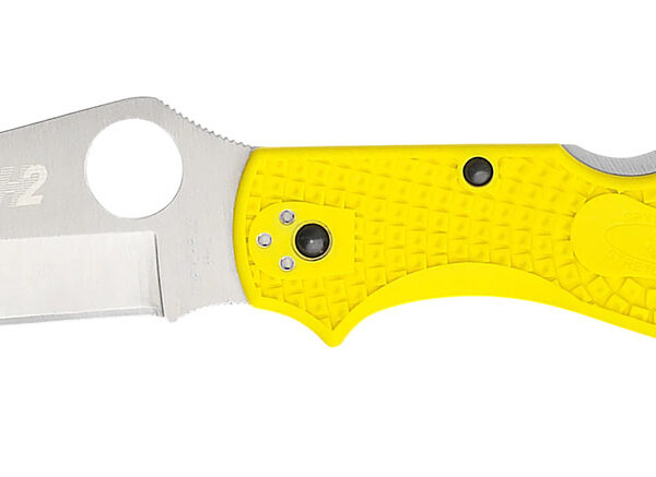 Spyderco C258PYL Stretch 2 XL Lightweight 3.95″ Folding Plain Stonewashed H2 Steel Blade, Yellow Bi-Directional Texturing FRN Handle
