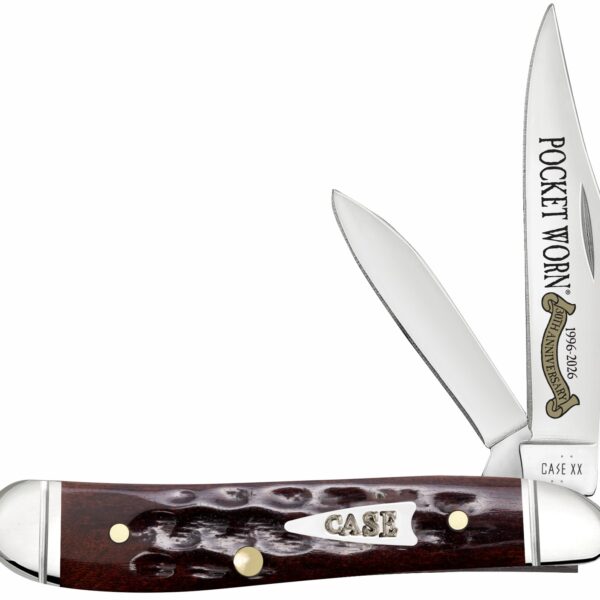 Case 55234 Pocket Worn Peanut Folding 2.26″ Clip Point/1.50″ Pen Plain Tru-Sharp SS Blade, Mahogany Corn Cob Jigged Bone Handle