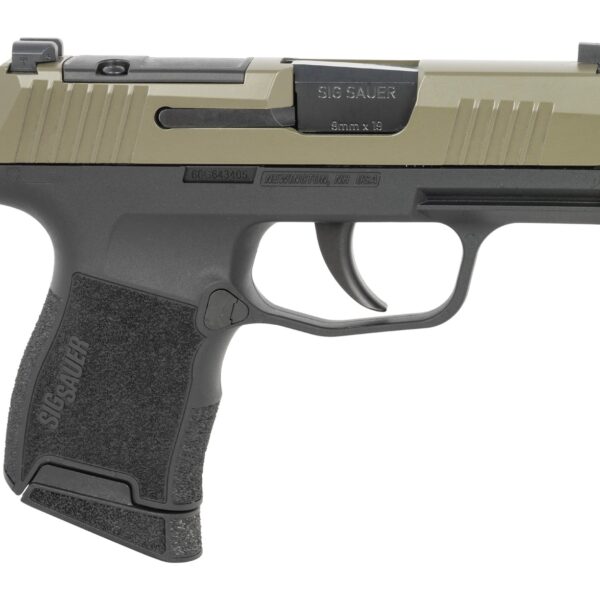 Sig Sauer 3659GXR3P P365 Micro-Compact 9mm Luger 10+1 3.10″ Black Barrel, Moss Green Stainless Steel Optic Ready/Serrated Slide, Black Alloy Frame w/Accessory Rail, Textured Grip, RMSc Footprint