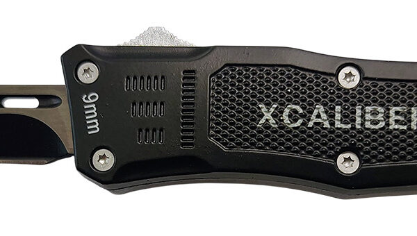 Xcaliber Knife Company  9mm  Small 2.75″ OTF Drop Point Black 440C SS Blade, 3.91″ Steel Handle