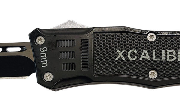 Xcaliber Knife Company  9mm  Large 3.80″ OTF Drop Point Black 440C SS Blade, 5.30″ Steel Handle