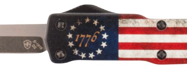 Templar Knife MZBRF121 Premium Weighted Betsy Ross Flag Slim 3.16″ OTF Dagger Plain Black Oxide Stonewashed Powder Coated D2 Steel Blade, 4.93″ Betsy Ross Flag Aluminum Zinc Alloy Handle
