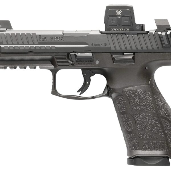 HK 81001356 VP9A1 X w/Optic Full Size Frame 9mm Luger 10+1 4.09″ Black Barrel, Black Steel Serrated w/Optic Slide, Black Polymer Frame w/Picatinny Rail, Textured Grip, Vortex CCW