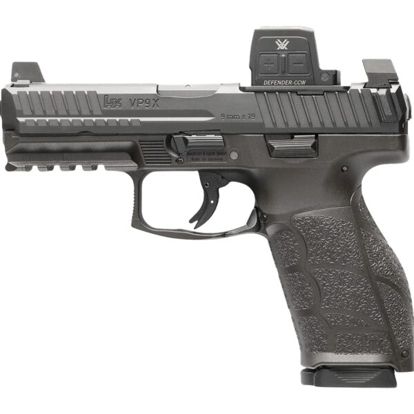 HK 81001355 VP9A1 X w/Optic Full Size Frame 9mm Luger 20+1 4.09″ Black Barrel, Black Steel Serrated w/Optic Slide, Black Polymer Frame w/Picatinny Rail, Textured Grip, Vortex CCW