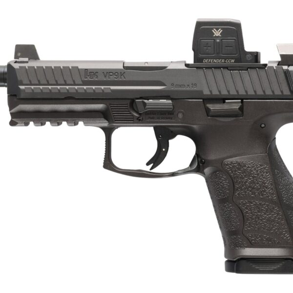 HK 81001368 VP9A1 K Tactical w/Optic 9mm Luger 10+1 4.70″ Black Threaded Barrel, Black Steel Serrated w/Optic Slide, Black Polymer Frame w/Picatinny Rail, Textured Grip, Vortex CCW