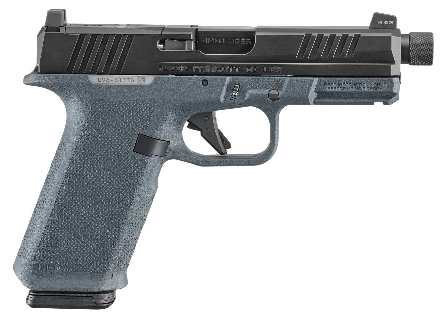 Ruger 19447 RXM 9mm Luger 17+1 4.50" Black FNC Nitride Alloy Steel Threaded Barrel & Optic Ready/Serrated Slide, Stealth Gray Polymer Frame w/Accessory Rail, Textured Grip, RMR/RMSc/DeltaPoint Pro Fo