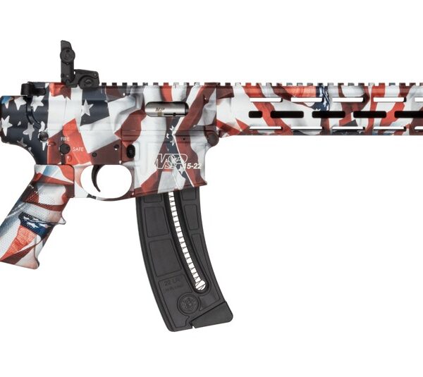 Smith & Wesson 14714 M&P15-22 Sport Flag 22 LR 25+1 16.50″ Black Threaded Barrel, US Flag Cerakote Polymer Receiver w/Picatinny Rail, M-LOK Handguard, US Flag 6 Position CAR Polymer & AR Polymer Grip