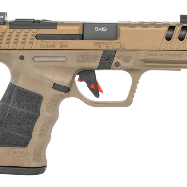 Sarsilmaz SAR9CG3BR10 SAR9 Gen3 Compact 9mm Luger 10+1 4.10″ Black Barrel, Bronze Steel Optic Cut/Serrated Slide, Bronze Polymer Frame w/Picatinny Rail, Textured Grip, RMSc Footprint