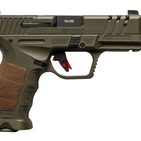 Sarsilmaz SAR9CSOCOMOD10 SAR9 SOCOM Compact 9mm Luger 10+1 4.70″ Black Threaded Barrel, OD Green Steel Optic Cut/Serrated Slide, OD Green Polymer Frame w/Picatinny Rail, Interchangeable Backstrap Grip