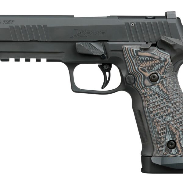 Sig Sauer 226X59XTMSAO P226 XFive Extreme Full Size 9mm Luger 10+1 5″ Bull Barrel, Black Nitron Stainless Steel Optic Ready/Serrated Slide & Frame w/Beavertail & Picatinny Rail, Custom Hogue G10 Piran