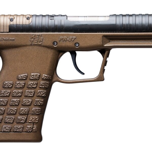 Kel-Tec PR57BBRZ PR-5.7  Compact Frame 5.7x28mm 20+1 4″ Stainless Steel Rotary Barrel, Black Optic Ready/Serrated Slide, Burnt Bronze Frame & Textured Grip