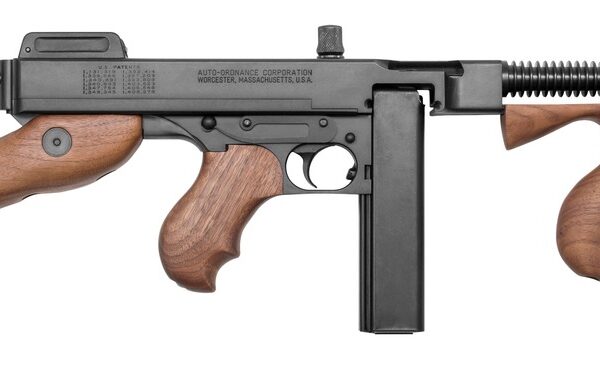 Thompson T1SB 1927A-1 T1SB Deluxe Carbine SBR 45 ACP 20+1 10.50″ Blued Finned Barrel w/Compensator, Blued Steel Receiver, Walnut Vertical Grip Forend, Fixed American Walnut Stock & Grip