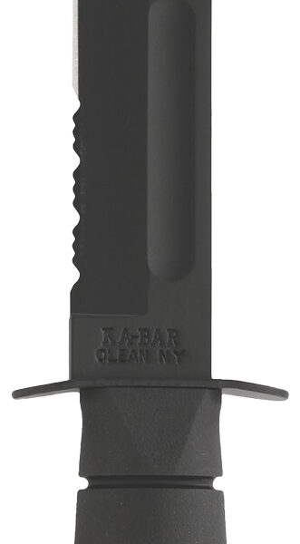 Ka-Bar 1212 Fighting/Utility  7″ Fixed Clip Point Part Serrated Black 1095 Cro-Van Blade, Black Kraton G Handle, Includes Sheath