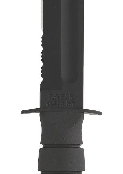 Ka-Bar 1257 Short Fight/Utility 5.25″ Fixed Clip Point Part Serrated Black 1095 Cro-Van Blade, Black Kraton G Handle, Includes Sheath