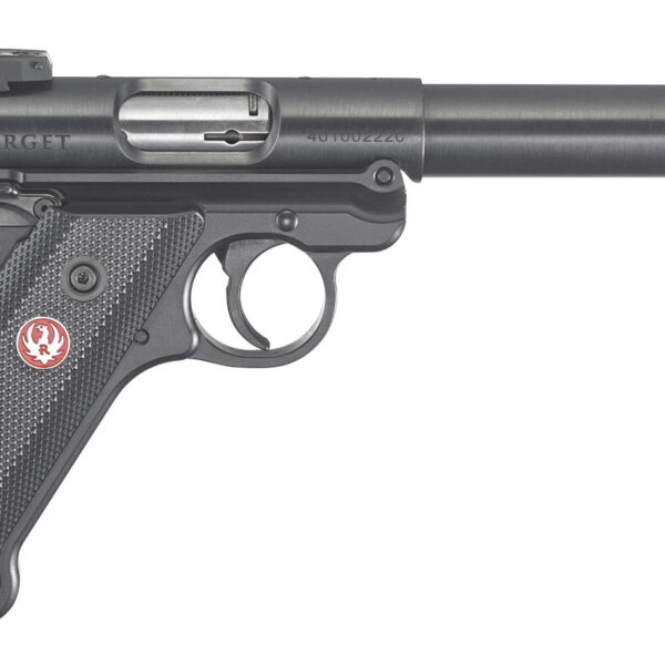 Ruger 40101 Mark IV Target 22 LR 10+1 5.50″ Blued Bull Barrel Blued. Blued Aluminum Frame, Drilled & Tapped Receiver, Black Checkered Polymer Grip, Right Hand