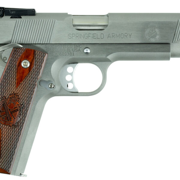 Springfield Armory PI9132LCA 1911 Loaded Target *CA Complaint 45 ACP 7+1, 5″ Stainless Match Grade Stainless Barrel, Serrated Slide & Steel Frame w/Beavertail, Crossed Cannon Cocobolo Grip