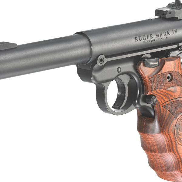 Ruger 40159 Mark IV Target 22 LR 10+1 5.50″ Stainless Bull Barrel, Blued Steel Drilled & Tapped Receiver, Target Laminate w/Finger Groove Grip, Right Hand
