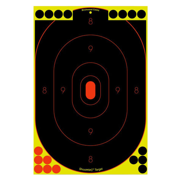 Birchwood Casey 34617 Shoot-N-C Reactive Target Self-Adhesive Paper Black/Yellow/Red 12″x18″ Oval Silhouette 12 Pack