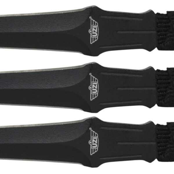 Uzi Accessories UZKTRW003 Throwing Knives  3″ Fixed Straight Back Plain Black Stainless Steel Blade Black Nylon Cord Wrapped Handle