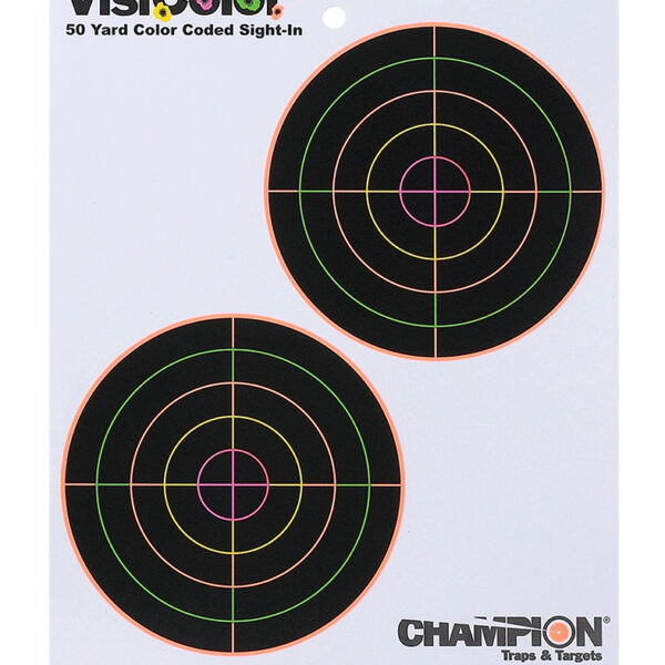 Champion Targets 45826 VisiColor  5″ Double Bullseye Paper Self-Adhesive 8.50″ x 11″ Multi-Color 10 Pack