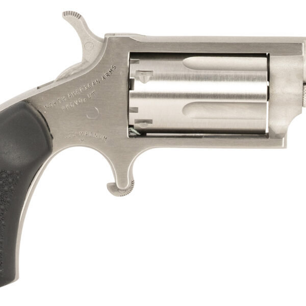 North American Arms 22MSGRCHSS Mini-Revolver Carry Combo Sports South Exclusive 22 WMR 5 Shot 1.13″ Stainless Steel Barrel, Frame & Cylinder, Black Rubber Grip, Exposed Hammer, Side Carry Holster