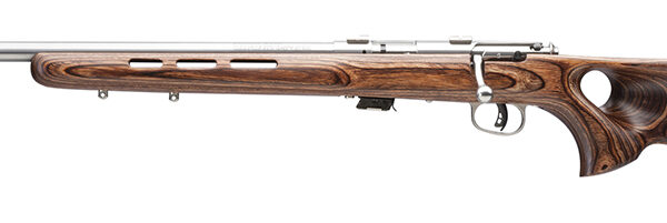 Savage Arms 25795 Mark II BTV Full Size 22 LR 5+1 21″ Satin Heavy Button Rifled Barrel, Satin Drilled & Tapped Stainless Steel Receiver, Satin Brown Thumbhole Laminate Stock, Left Hand