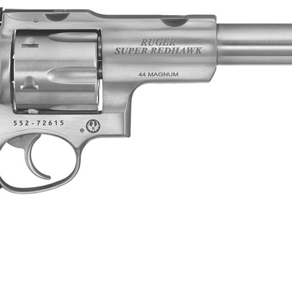 Ruger 5501 Super Redhawk  44 Rem Mag/44 Special 6rd 7.50″ Satin Stainless Steel w/Integral Mount Barrel, Satin Stainless Cylinder & Frame, Black Hogue Tamer Monogrip, Transfer Bar Safety