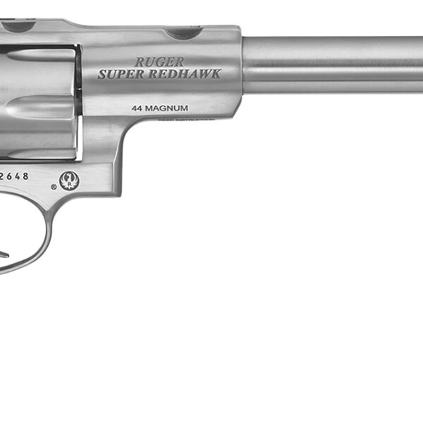 Ruger 5502 Super Redhawk  Large Frame 44 Rem Mag/44 Special 6rd 9.50″ Satin Stainless Steel w/Integral Mount Barrel, Satin Cylinder & Frame, Hogue Tamer Monogrip, Transfer Bar Safety, Exposed Hammer