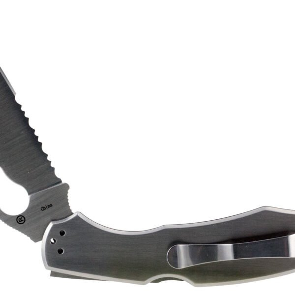 Spyderco BY03PS2 Byrd Cara Cara 2 3.75″ Folding Drop Point, Part Serrated 8Cr13MoV SS Blade, Stainless Steel Handle, Includes Pocket Clip